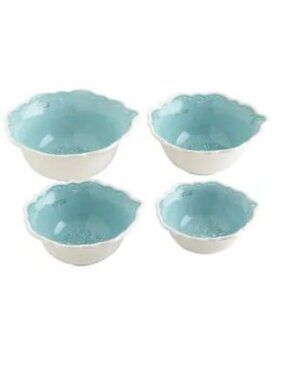 Pier 1 Imports Nesting Measuring Cups/Bowl – Lacy Aqua Blue and White – New